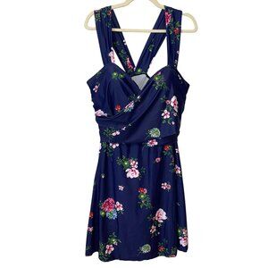 NWT Cocopear Womens Swim Dress 6XL Navy Blue Floral Print With Built-In Bra